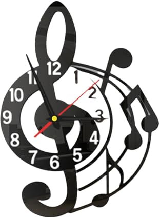 Sharplace Wanduhr Stille Musik Themen Design Acryl Dekorative Uhr Dekor für Kinder Schlafzimmer Wohndekoration Geschenk für Musikliebhaber, Schwarz