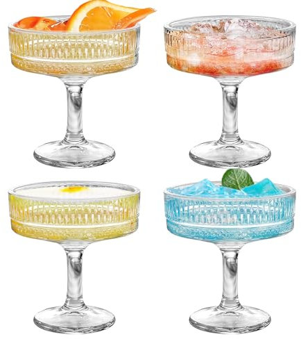 PORFOYO Cocktailgläser,4 Stück 180 Ml Champagner Coupe,Cocktailschale,Sektschale Sektgläser,Espresso Martinigläser,Cocktail Gläser Für Zuhause,Espresso Martini,Margarita,Desserts
