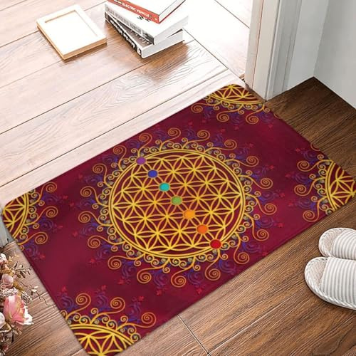 OOAHJEID Fußmatte Badteppich Teppich Blume des Lebens Bodentür Küche Badematten rutschfeste Outdoor Spiritualität Yoga Zen Mandala Fußmatte Garten Eingang Teppich