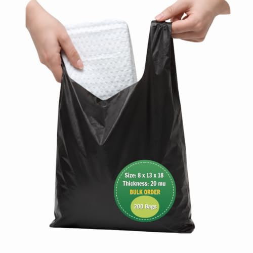ezkart 200 Stück schwarze starke Kunststoff-Windelbeutel mit komfortablem Griff, strapazierfähig für Mehrzweckanwendungen, langlebige Hygiene-Entsorgungsbeutel, 100 % auslaufsicher, Schwarz, 200 Stück