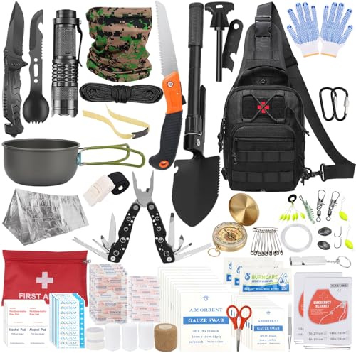 BILIPLE Survival Kit 35 in 1, Professionelles Notfall Set mit Camping Zubehör, Premium Set Messer Outdoor Ausrüstung, Überlebensausrüstung, für Camping, Bushcraft, Jagde, Abenteuer, Väter, Männer