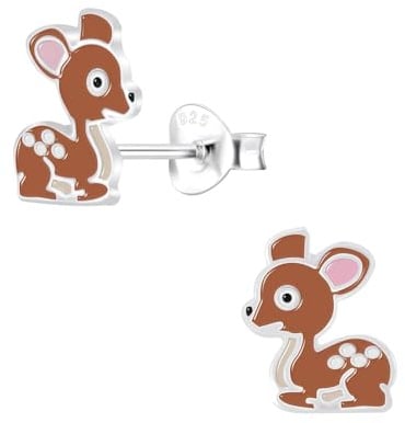 Monkimau Mädchen Ohrringe Reh | Ohrstecker aus 925 Sterling Silber | Kinderohrringe hypoallergen