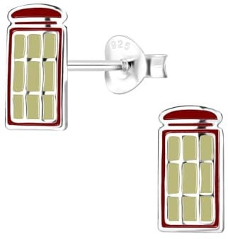 Monkimau Mädchen Ohrringe Red Telephone Box | Ohrstecker aus 925 Sterling Silber | Kinderohrringe hypoallergen
