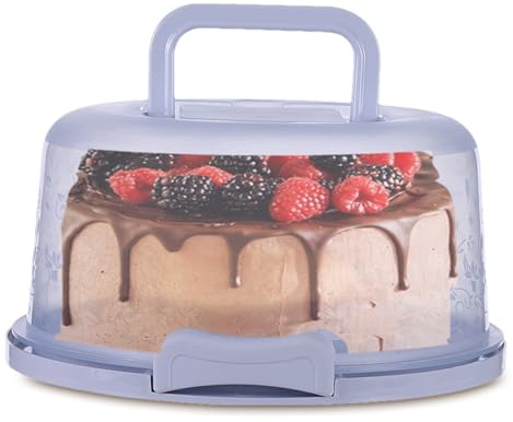 Yuemeuy Kuchen Transportbox Rund Mit Deckel Und Tragbarer | Kuchenbox Rund Ø 22cm | Tragegriff Kuchenbehälter | Lang 26cm Höhe 12cm | Sicherer Transport Von Desserts Wie Kuchen Und Muffins