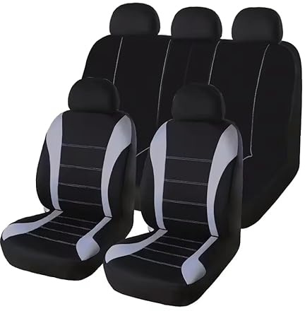 Autositzbezüge Set für Peugeot 3008 4007 4008 5008 407 SW 408 508 SW RCZ 607 – Universelle Atmungsaktive Stoff Sitzbezüge 5-Sitzer, Auto Husse Komplettset Kompatibel mit Airbag,B Grey