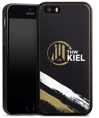 Holz Case kompatibel mit Apple iPhone 5s Walnuss Handyhülle Echtholz Hülle THW Kiel Logo Handball