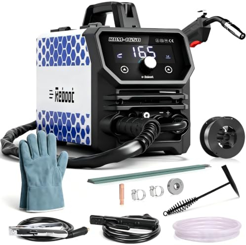 Reboot 165A 4-in-1 MIG Welder, Gas & Gasless, MMA, Lift TIG Ready | One-Knob Auto-Set, Large LED Screen, Beginner-Friendly Portable Welding Machine for DIY & Workshop – RBM1650