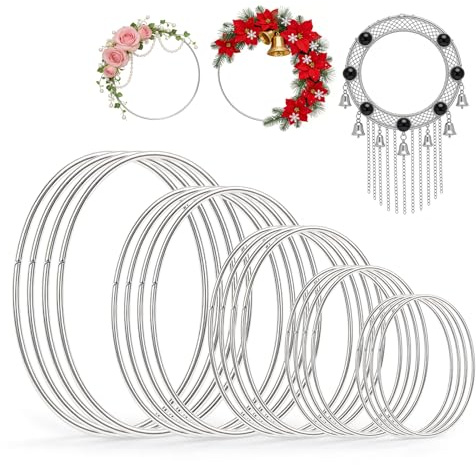 Metallringe zum Basteln 20 Stück Metallring Drahtringe 5 Größen | für Traumfänger DIY-Kunsthandwerk Floristik Deko Hochzeitsgirlanden Dekoration Weihnachtskranz (Silber, Ø 10/12/15/18/20 cm)