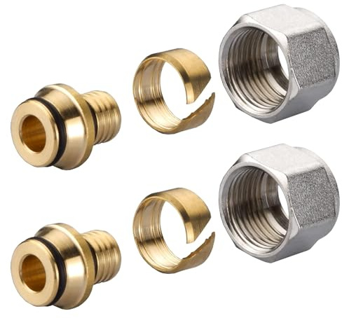 Kaiyzo Raccords à Compression 2 Pièces, Laiton Euroconus 3/4 Filetage, 16 x 2.2 mm Raccord Multicouche Collecteurs, Vannes Chauffage Plancher, Montage Sans Sertir