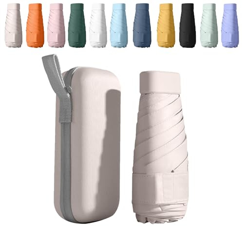 Mini Knirps Regenschirm - Kompakter Taschen-Capsule-Schirm, UV-Schutz UPF 50+, Sonne & Regen Zweck, Tragbar & Schlank (Beige)