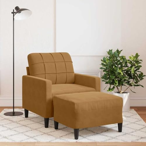 Tonture Sessel mit Hocker Braun 60 cm Samt, Metallgestell, Dick Gepolstert, Bequeme Lounge für Wohnzimmer Schlafzimmer, Einzelsofa für Erwachsene