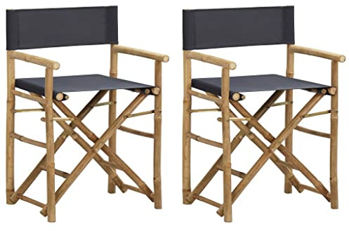 Owoxanthellate Klappbare Regiestühle Dunkelgrau 2er Set aus Bambus & Polyester 60 x 45 x 88 cm Leicht & Stapelbar für Garten Balkon und Camping