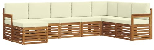 vidaXL Sofagarnituren 8 pcs Natur und Creme Massivholz Akazie, Garten-Sofa, modernes Ecksofa, robuster Outdoor-Möbel für Terrasse und Lounge, Bequeme Sitzgarnitur