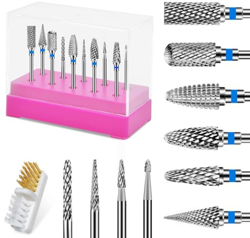 10 Stück Nagelfräser Bits Set: Edelstahl Fräser Bits für Nageldesigner-3/32 Zoll(2,35 mm) Professionelle Fräser Aufsätze für Gelnägel Acrylnägel-Leicht zu Reinigen Nagelzubehör für Nagelstudio