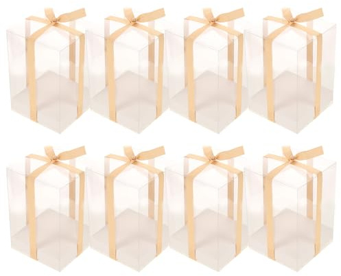 FENICAL Transparente Geschenkverpackung aus Pvc mit Schleife und Sockel 1 Satz Klarer Würfel 10x10x15cm für Hochzeit und Gewerbliche Nutzung Zufällige Farbe