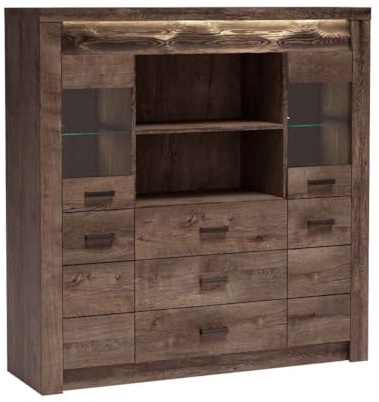 Masseno Kommode ZERI 137 cm Sideboard mit 3 Schubladen und 4 Türen für Wohnzimmer Schlafzimmer Modern 137x42x141,5 cm Braun
