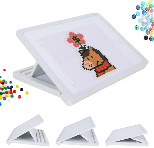 Bügelperlen Tisch, Neigständer für Bügelperlen Platten, Superleichtes Filz Steckperlen Arbeitstisch, Tragbarer Multifunktionstisch für Steckperlen, Diamond Painting, Pailletten Malerei (Grau)