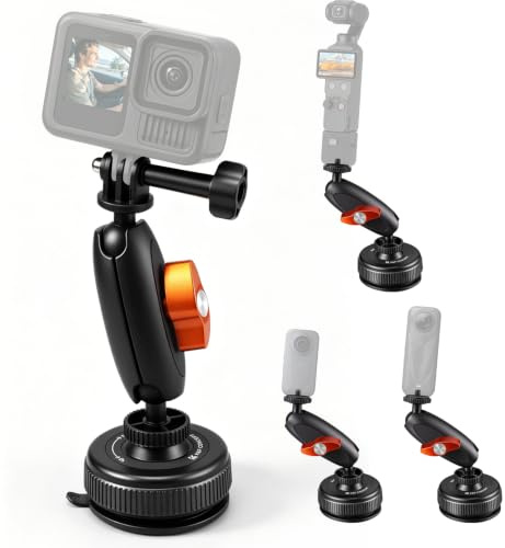 K&F CONCEPT Suction Cup Mount, Windshield Car Mount with 360° Ball Head | For DJI Action 5 Pro/6/4, Pocket 4/3, Insta360 X5 X6/4, 1/4 screw 360° Camera Holder for GoPro Hero 13 12 11 Mission 1 XP01