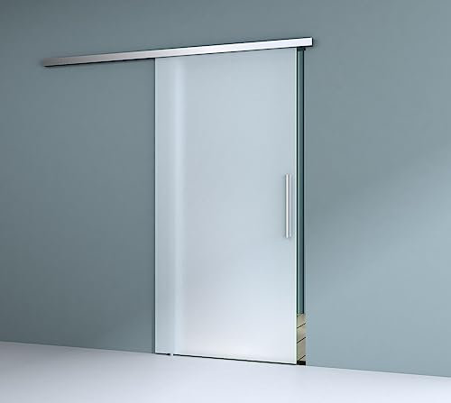 Durovin 900 * 2050mm Internal Sliding Glass Door - Fully Frosted - Bar Handle - with Soft Close & Track 6.7ft for Bathrooms Kitchens Living Room Bedroom
