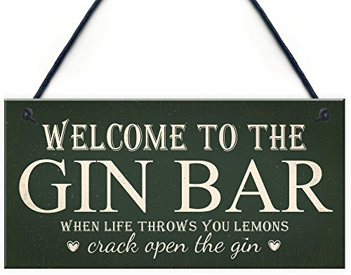 Red Ocean Welcome To Gin Bar Man Cave Kitchen Pub Bar Wall Door Garden Shed Plaque Gift