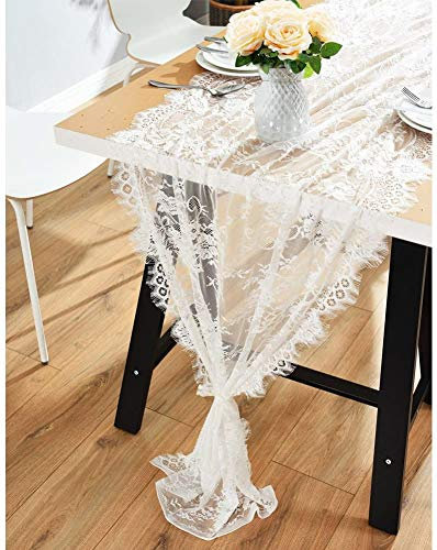 Aparty4u 70x300cm weiß Spitze Tischläufer Classy Blumen Tischläufer für Boho Thema Hochzeit Festival Weihnachten Party Home Dekorationen