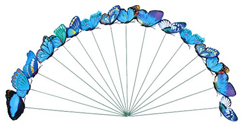 Toyvian Gartenstecker Dekostecker Garten Schmetterlinge Stangen Stakes für Terrasse Rasen Blumentopf Stecker Pflanzen und Blumen 24 Stück (Blau)