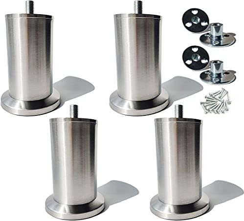Qenovo® 4 Stück M10 Möbelfüße Edelstahl, Sofa Füße, Für Schrankfüße Bett Beine/Sofa Beine/Tischbeine höhenverstellbar Verwenden Sie M10-Schrauben,Unterstützung über 600 kg. (5.8CM)