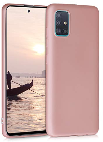 kwmobile Case kompatibel mit Samsung Galaxy A51 Hülle - Schutzhülle aus Silikon metallisch schimmernd - Handyhülle Metallic Rosegold