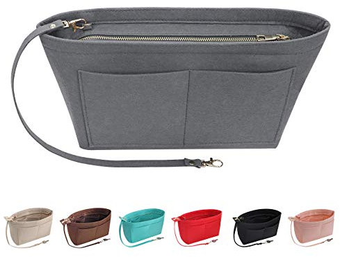 Soyizom Filz Handtasche Organizer Geldbörse Organizer Filz Insert Bag Organizer Multi-Taschen Einkaufstasche in Tasche für Frauen (Groß,Grau)