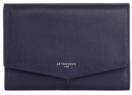 Le Tanneur, Grand Portefeuille zippé, en Cuir Lisse, Charlotte, Femme, 2 Poches Plates, 1 Soufflet, Poche chéquier, Poche zippée Monnaie, Passant Stylo, 12 Compartiments Cartes, Poche Plate arrière