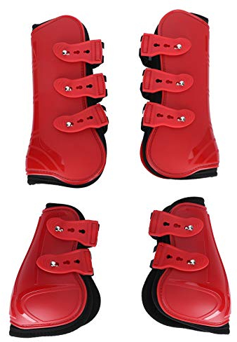 Cikonielf 4PCS Beinschutz Vorderhinterbein Stiefel Reiten Sehne Fetlock Stiefel Pony Shock Absorbing Show Springen Wettkampf Beinschutz(rot L.)