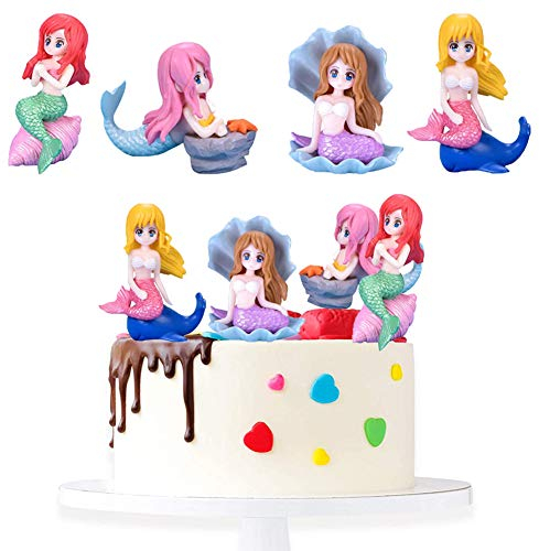SUNSK Tortendeko Meerjungfra Geburtstagstorte Dekoration Kind Mini Meerjungfrau Figuren Kuchen Topper für Mädchen Party Kuchendekoration 4 Stück