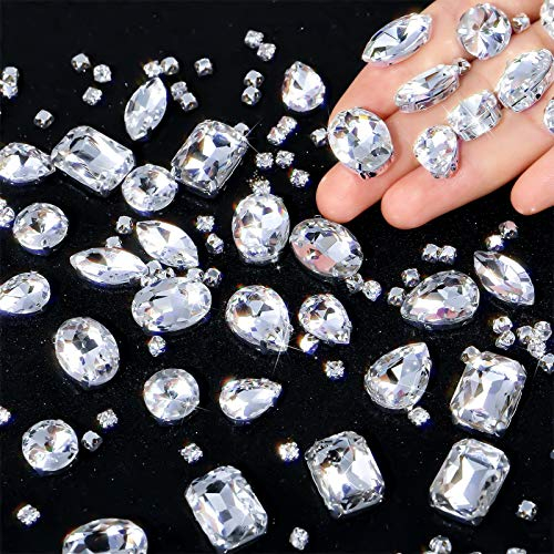156 Stück Strasssteine zum Aufnähen Klaue Flache Rückseite Strasssteine Glitzersteine Metall Krappenfassung Acryl Glas Nähen Edelsteine für Kleidung DIY Handwerk Schmuckherstellung (Weiß)