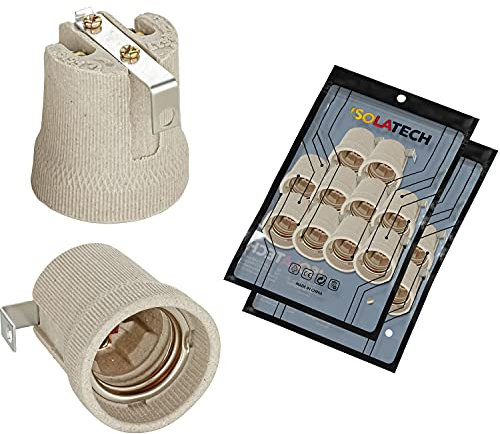 ISOLATECH 20Stk E27 grau Keramik Fassung mit Befestigungswinkel/Innenbügel (max.250V/4A) Leuchtmittel für Home Decke Installation Badezimmer Küche Kühlschrank Halterung Sockel einbauen hitzebeständig