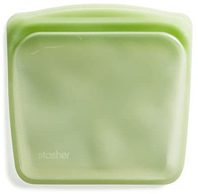 Stasher Silicone Reusable Storage Bag, Sandwich (Green) | Meal Storage Container | Lunch, Travel, Makeup, Gym Bag, Freezer, Oven, Stove