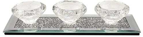 EagleWiz 3 Tealights Candle Holder Plate Crystal Affect Crushed Mirror Diamante Home tea light holder