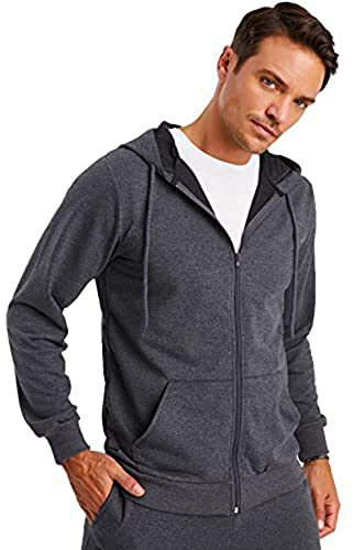 Björn Swensen Kapuzenpullover Herren Sweatjacke mit Kapuze Zip Hoodie Männer Kapuzenjacke dünne Jacke übergangsjacke BS2001 Dunkel Grau X-Large