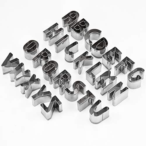 smatime 26 Stück Ausstechformen Edelstahl Buchstaben Ausstecher Fondant Keksformen Cutter Alphabet Plätzchen Ausstecher Stempel Gemüseschneider Backen Modell Werkzeuge für Keks Cookie Torten Deko