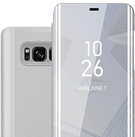 Cadorabo Hülle kompatibel mit Samsung Galaxy S8 Schutzhülle TPU Silikon Case 360 View Spiegel, Slim Kratzfest Weiche Gummi mit Rundumschutz Cover Hülle für Galaxy S8 in Silber