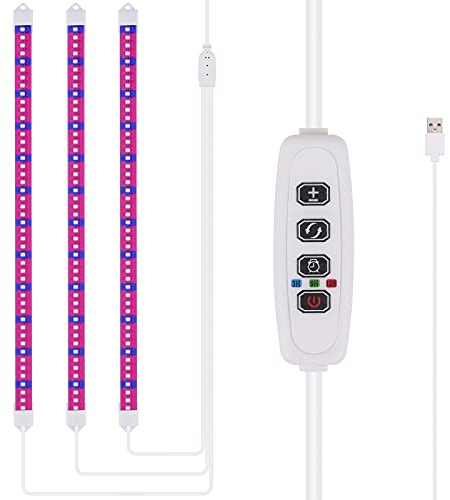 LED Plant Grow Light Strip, Grow Lamp Bar for Indoor Plants with Auto On/Off Timer, Full Spectrum / Dimmable / USB Plug-in Plant Light for Gardening Greenhouse Hydroponics (3 Strip)