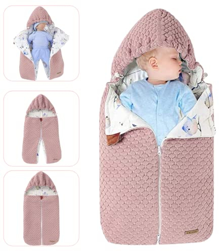 LAWKUL Kinderwagen Decke Neugeborene Wickeldecke Schlafsack Wolle Kinderwagendecke Winter Dick Fleece Schlafsäcke für 0-6 Monate Jungen Mädchen Rosa