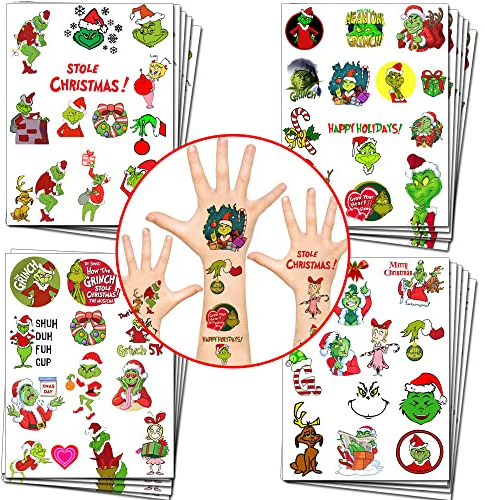 Herber 20 Blatt Grinch Christmas Temporäre Tattoos für Grinch Christmas Party Favor Party Dekorationen liefert