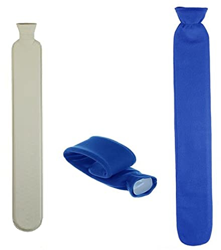 Geschenkestadl XL Wärmflasche 2 Liter Schlauch Extra Lang Bezug 72cm (Blau)