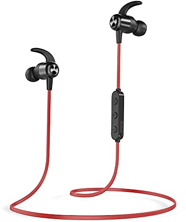 UXD Bluetooth-Kopfhörer, kabellos, IPX7 wasserdicht, 20 Stunden Nutzungszeit, CVC 8.0 integriertes Mikrofon, Bluetooth 5.0, Rot