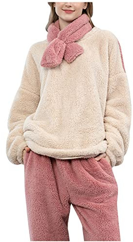 Pigiama Donna Pile Invernale Morbido Caldo Pigiama Manica Lunga Pigiama Felpato Pile Pigiami Due Pezzi Camicia da Notte Flanella