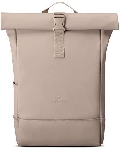 Johnny Urban Rucksack Damen Beige - Harvey Medium - Rolltop Mit Laptopfach für Uni Business City - 15L - Matte PU Beschichtung - Wasserabweisend