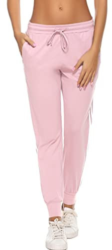 Ticioeke Pantalon de Jogging Femme Coton Pantalon Femme Sport Taille Haute avec Cordon et Poche Doux et Respirant pour Jogging Fitness Loisirs roseXL
