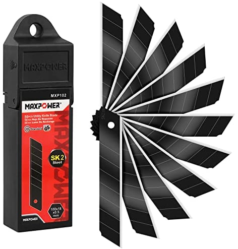 Lame Cutter 18 mm,Lame de Cutter Noir Lot de 50,SK2 Lames Cutter Professionnel - Très Résistant et UltraPointu
