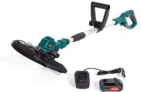 NAC Rasentrimmer 20V, Gartentrimmer mit Li-Ion Akku 2.0Ah und Ladegerät 2.4A, Motorsense elektrisch Schnittbreite 28cm, Kantenschneider, teleskopierbare Stange, Schnittfaden TB-B20-LI-20V