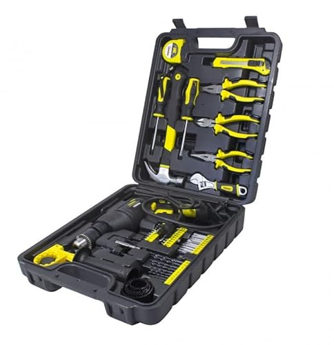WMC TOOLS Professionelles Werkzeug-Set, 59-teilig, mit elektrischer Bohrmaschine, Zange, Kombizange, verstellbarer Schraubenschlüssel, Nagelhammer